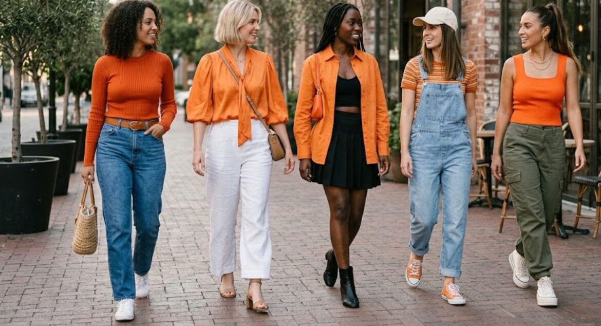 Orange top outfit ideas women