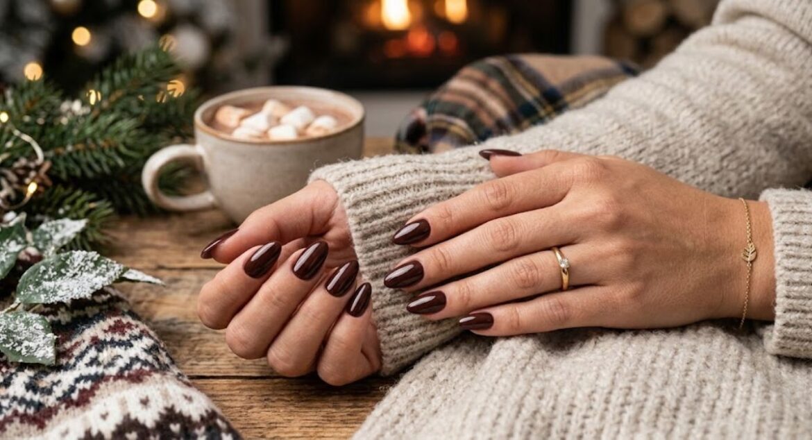 Classy Chocolate Brown Burgundy Winter Nails